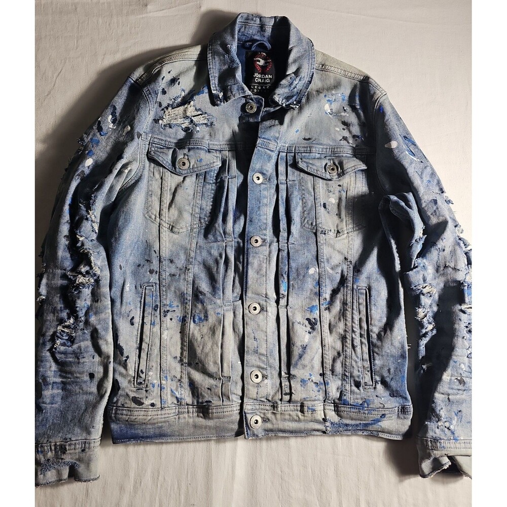 Jordan Craig Legacy Edition Denim Trucker Jacket Distressed Paint Splat